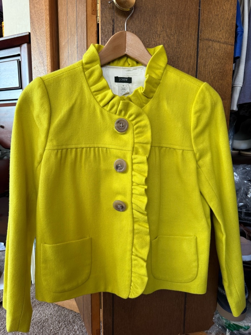 J. Crew Women’s Bright Yellow Ruffle-Trim Jacket